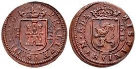 Philip III (1598-1621). 8 maravedis. 1618/7. Segovia. (Cal-337). (Jarabo-Sanahuja-D229). Ae. 5,57 g. Clear overdate. Scarce, even more in this grade. ...
