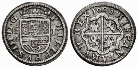Philip III (1598-1621). 1 real. 1608. Segovia. C. (Cal-517). Ag. 3,04 g. Scarce in this grade. Choice VF/VF. Est...250,00. 

Spanish Description: Fe...