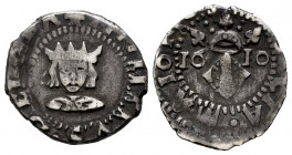 Philip III (1598-1621). Dieciocheno. 1610. Valencia. (Cal-561). Ag. 2,34 g. VF. Est...50,00. 

Spanish Description: Felipe III (1598-1621). Diecioch...