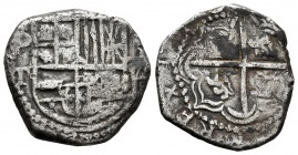 Philip III (1598-1621). 2 reales. Potosí. T. (Cal-tipo 129). Ag. 6,55 g. Choice F. Est...50,00. 

Spanish Description: Felipe III (1598-1621). 2 rea...