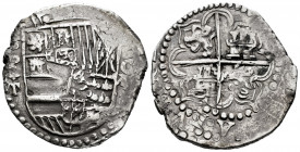 Philip III (1598-1621). 8 reales. ND. Potosí. T. (Cal-Tipo 165). Ag. 26,79 g. Lions and castles in obverse and reverse. Almost VF. Est...150,00.

Sp...