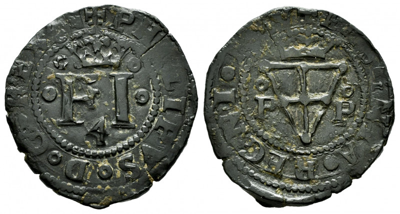 Philip IV (1621-1665). 4 cornados. Pamplona. (Cal-72). (Ros-4.5.24/2). Ae. 4,26 ...