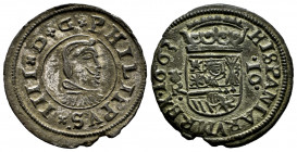 Philip IV (1621-1665). 16 maravedis. 1663. Coruña. R. (Cal-453). Ae. 4,12 g. Scallop on the left. Some silvering remaining. Almost XF. Est...70,00. 
...