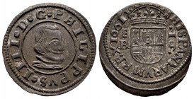 Philip IV (1621-1665). 16 maravedis. 1661. Segovia. BR. (Cal-487). (Jarabo-Sanahuja-M516). Ae. 3,46 g. Scarce. Almost XF. Est...60,00. 

Spanish Des...