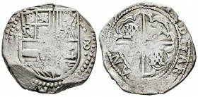 Philip IV (1621-1665). 8 reales. 1630. Potosí. T. (Cal-1455). Ag. 27,08 g. Almost VF. Est...150,00.

Spanish Description: Felipe IV (1621-1665). 8 r...