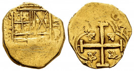 Philip IV (1621-1665). 2 escudos. Santa Fe de Nuevo Reino. R. (Cal-Tipo 386). (Tauler-160a similar). Au. 6,69 g. Date not visible. Rare. Almost VF. Es...
