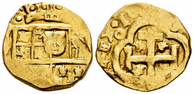 Philip IV (1621-1665). 4 escudos. 163(1). Madrid. V. (Cal-Tipo 390). (Tauler-37 similar). Au. 13,21 g. Used as a jewelry piece. Rare. Choice F. Est......