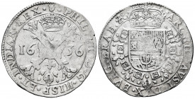 Philip IV (1621-1665). 1 patagon. 1636. Antwerpen. (Tauler-2570). (Vanhoudt-645.AN). (Vti-942). Ag. 27,86 g. Cleaned. VF. Est...180,00. 

Spanish De...