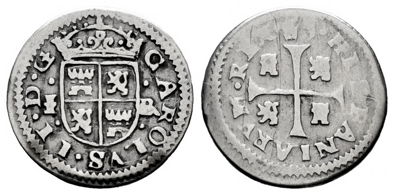 Charles II (1665-1700). 1/2 real. 1685. Segovia. BR. (Cal-195). Ag. 1,33 g. Scar...