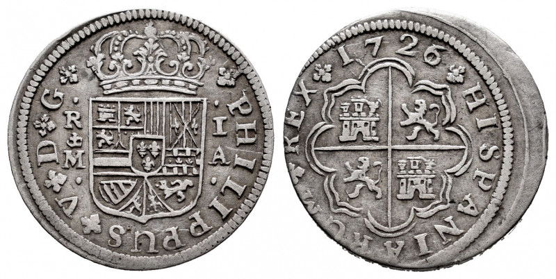 Philip V (1700-1746). 1 real. 1726. Madrid. A. (Cal-437). Ag. 2,95 g. Choice VF/...