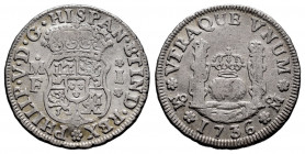 Philip V (1700-1746). 1 real. 1736. México. MF. (Cal-511). Ag. 3,29 g. VF/Almost VF. Est...60,00. 

Spanish Description: Felipe V (1700-1746). 1 rea...