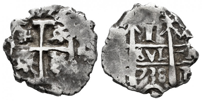Philip V (1700-1746). 1 real. 1738. Potosí. M. (Cal-599). Ag. 2,68 g. Almost VF/...