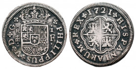 Philip V (1700-1746). 1 real. 1721. Segovia. F. (Cal-623). Ag. 2,75 g. Choice VF/VF. Est...40,00. 

Spanish Description: Felipe V (1700-1746). 1 rea...