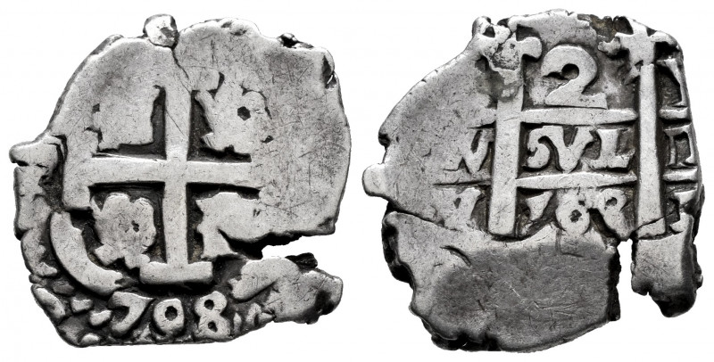 Philip V (1700-1746). 2 reales. 1708. Potosí. Y. (Cal-884). Ag. 6,03 g. Double d...