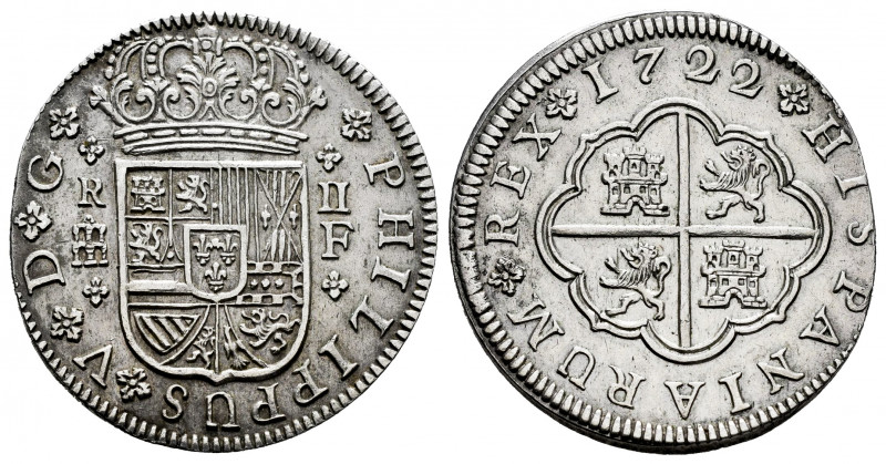 Philip V (1700-1746). 2 reales. 1722. Segovia. F. (Cal-956). Ag. 4,66 g. Choice ...