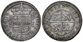 Philip V (1700-1746). 4 reales. 1729. Sevilla. (Cal-1225). Ag. 12,72 g. Only 4 pieces documented in ACSearch. Pedigreed to the Ponterio auction of Dec...
