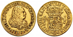 Philip V (1700-1746). 4 escudos. 1735. México. MF. (Cal-2038). Au. 13,47 g. Removed from Jewelry. Rare. VF. Est...2500,00. 

Spanish Description: Fe...