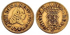 Ferdinand VI (1746-1759). 1/2 escudo. 1748. Madrid. JB. (Cal-550). Au. 1,77 g. Second bust. Almost VF. Est...130,00. 

Spanish Description: Fernando...
