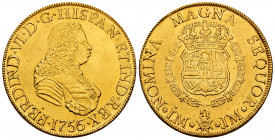 Ferdinand VI (1746-1759). 8 escudos. 1756/5. Lima. JM. (Cal-770). (Cal onza-583). Au. 26,67 g. Used as a jewelry piece. Polished. Scarce. VF. Est...14...