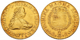 Ferdinand VI (1746-1759). 8 escudos. 1755. México. MM. (Cal-790). (Cal onza-606). Au. 26,98 g. Scratch on obverse. With some original luster remaining...