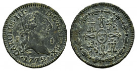 Charles III (1759-1788). 1 maravedi. 1772. Segovia. (Cal-28). Ae. 1,14 g. VF. Est...70,00. 

Spanish Description: Carlos III (1759-1788). 1 maravedí...