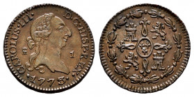 Charles III (1759-1788). 1 maravedi. 1773. Segovia. (Cal-29). Ae. 1,36 g. Hairline on obverse. Scarce. Almost XF. Est...100,00. 

Spanish Descriptio...