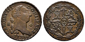 Charles III (1759-1788). 4 maravedis. 1779. Segovia. (Cal-59). Ae. 5,50 g. VF. Est...50,00. 

Spanish Description: Carlos III (1759-1788). 4 maraved...