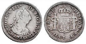 Charles III (1759-1788). 1/2 real. 1781. México. FF. (Cal-207). Ag. 1,63 g. Cleaned. Choice VF. Est...35,00. 

Spanish Description: Carlos III (1759...