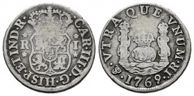 Charles III (1759-1788). 1 real. 1769. Potosí. JR. (Cal-468). Ag. Only 71,332 pieces were minted, according to Murray. 3,26 g. Choice F. Est...70,00....