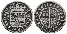 Charles III (1759-1788). 2 reales. 1761. Sevilla. JV. (Cal-773). Ag. bc+ Choice F. Est...40,00. 

Spanish Description: Carlos III (1759-1788). 2 rea...