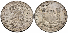 Charles III (1759-1788). 8 reales. 1763. México. MF. (Cal-1086). Ag. 27,01 g. Scratches on reverse. With some original luster remaining. XF. Est...700...