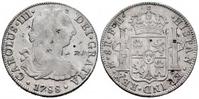 Charles III (1759-1788). 8 reales. 1788. México. FM. (Cal-1132). Ag. 26,72 g. Chop marks. Choice VF. Est...100,00. 

Spanish Description: Carlos III...