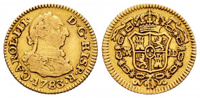 Charles III (1759-1788). 1/2 escudo. 1783. Madrid. JD. (Cal-1275). Au. 1,77 g. Almost VF. Est...140,00. 

Spanish Description: Carlos III (1759-1788...