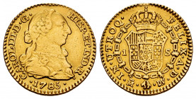 Charles III (1759-1788). 1 escudo. 1785. Madrid. DV. (Cal-1367). Au. 3,31 g. Removed from Jewelry. VF. Est...150,00. 

Spanish Description: Carlos I...
