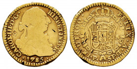 Charles III (1759-1788). 1 escudo. 1785. Popayán. SF. (Cal-1430). (Restrepo-54-28). Au. 3,27 g. Knocks. Scarce. F. Est...130,00. 

Spanish Descripti...