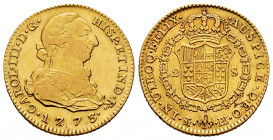 Charles III (1759-1788). 2 escudos. 1773. Madrid. PJ. (Cal-1544). Au. 6,72 g. Almost VF/Choice VF. Est...300,00. 

Spanish Description: Carlos III (...
