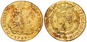 Charles III (1759-1788). 8 escudos. 1787. Lima. MI. (Cal-1951). (Cal onza-714). Au. 27,01 g. Stains. Hairlines. With some original luster remaining. A...
