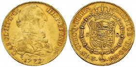 Charles III (1759-1788). 8 escudos. 1777. México. FM. (Cal-2006). Au. 26,98 g. VF/Choice VF. Est...1200,00. 

Spanish Description: Carlos III (1759-...
