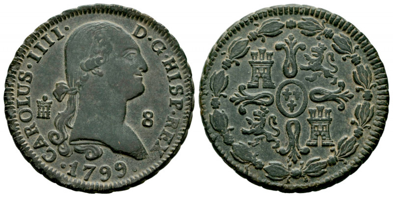 Charles IV (1788-1808). 8 maravedis. 1799. Segovia. (Cal-76). Ae. 12,39 g. Attra...