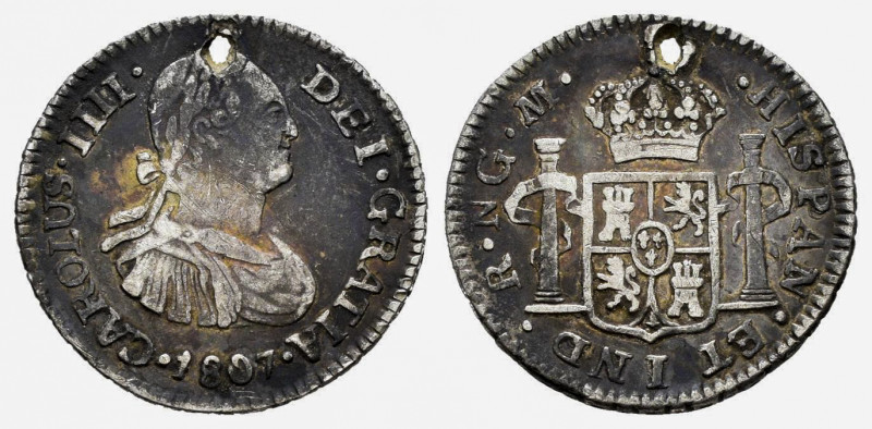 Charles IV (1788-1808). 1/2 real. 1807. Guatemala. M. (Cal-225). Ag. 1,65 g. Hol...