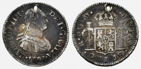 Charles IV (1788-1808). 1/2 real. 1807. Guatemala. M. (Cal-225). Ag. 1,65 g. Holed. Rare. Almost VF. Est...50,00. 

Spanish Description: Carlos IV (...