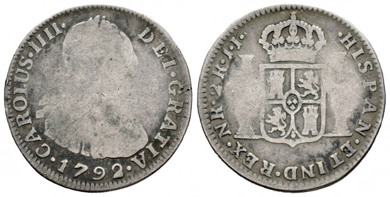 Charles IV (1788-1808). 2 reales. 1792. Santa Fe de Nuevo Reino. JJ. (Cal-678). ...