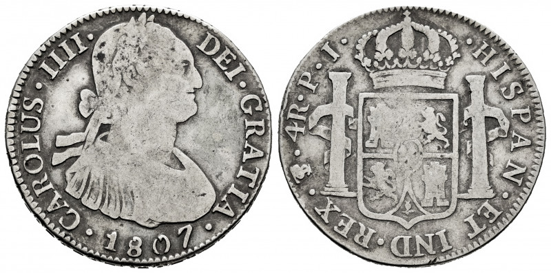 Charles IV (1788-1808). 4 reales. 1807. Potosí. PJ. (Cal-843). Ag. 13,16 g. Choi...