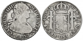 Charles IV (1788-1808). 4 reales. 1807. Potosí. PJ. (Cal-843). Ag. 13,16 g. Choice F. Est...80,00. 

Spanish Description: Carlos IV (1788-1808). 4 r...