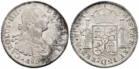 Charles IV (1788-1808). 8 reales. 1802. México. FT. (Cal-975). Ag. 27,02 g. Light stains. With some original luster remaining. Choice VF/Almost XF. Es...