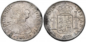 Charles IV (1788-1808). 8 reales. 1802. México. FT. (Cal-975). Ag. 26,98 g. Soft tone. With some original luster remaining. Almost XF. Est...100,00. ...