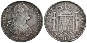 Charles IV (1788-1808). 8 reales. 1802. México. FT. (Cal-975). Ag. 26,75 g. Toned. Choice VF. Est...100,00. 

Spanish Description: Carlos IV (1788-1...