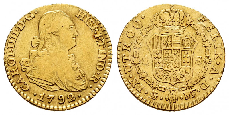 Charles IV (1788-1808). 1 escudo. 1792. Madrid. MF. (Cal-1109). Au. 3,33 g. Almo...