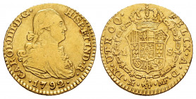 Charles IV (1788-1808). 1 escudo. 1792. Madrid. MF. (Cal-1109). Au. 3,33 g. Almost VF/Choice VF. Est...120,00. 

Spanish Description: Carlos IV (178...