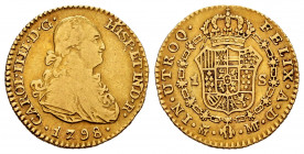 Charles IV (1788-1808). 1 escudo. 1798. Madrid. MF. (Cal-1116). Au. 3,32 g. Almost VF. Est...130,00. 

Spanish Description: Carlos IV (1788-1808). 1...